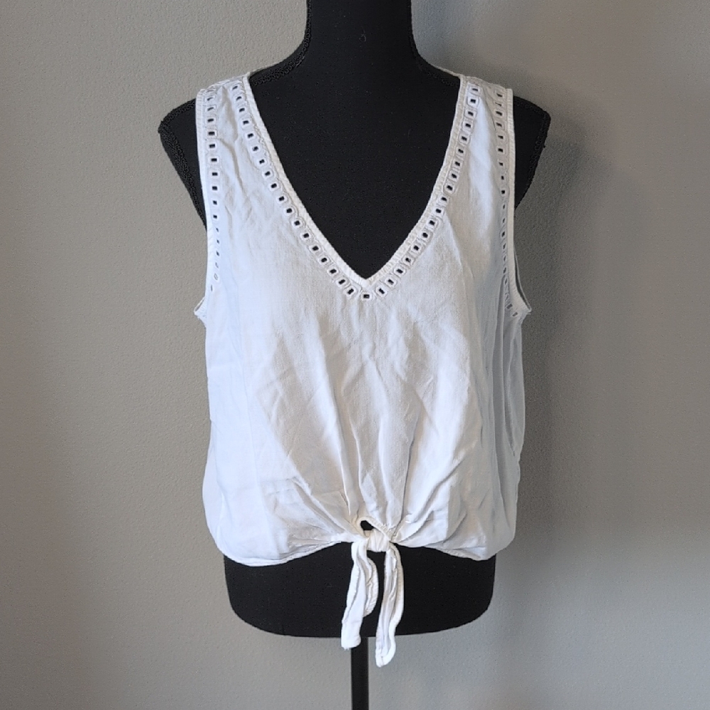Bella Dahl White Eyelet Tie-Front Tank Top